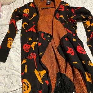 Hot Topic hocus pocus Dani Orange and Black Sweater cardigan small